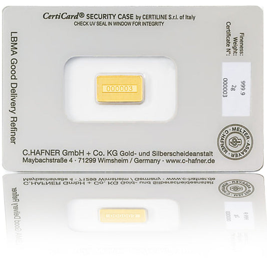 2 Gramm Goldbarren C.Hafner